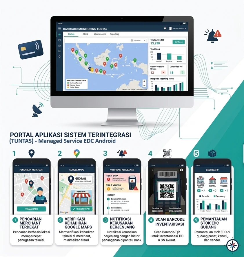 Dashboard Monitoring TUNTAS dan alur portal aplikasi sistem terintegrasi