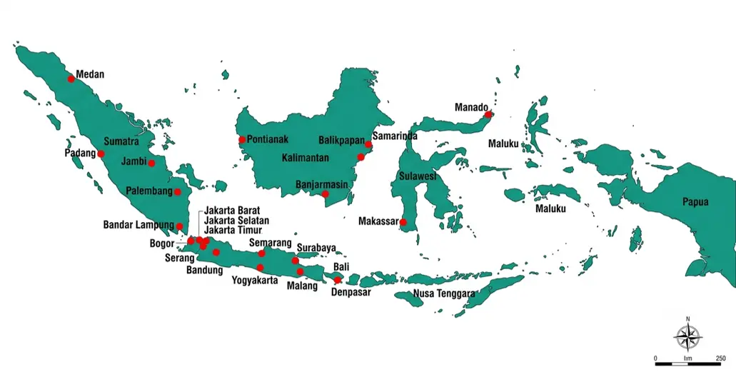 Peta jangkauan layanan Vita-Nova di 24 wilayah service point seluruh Indonesia